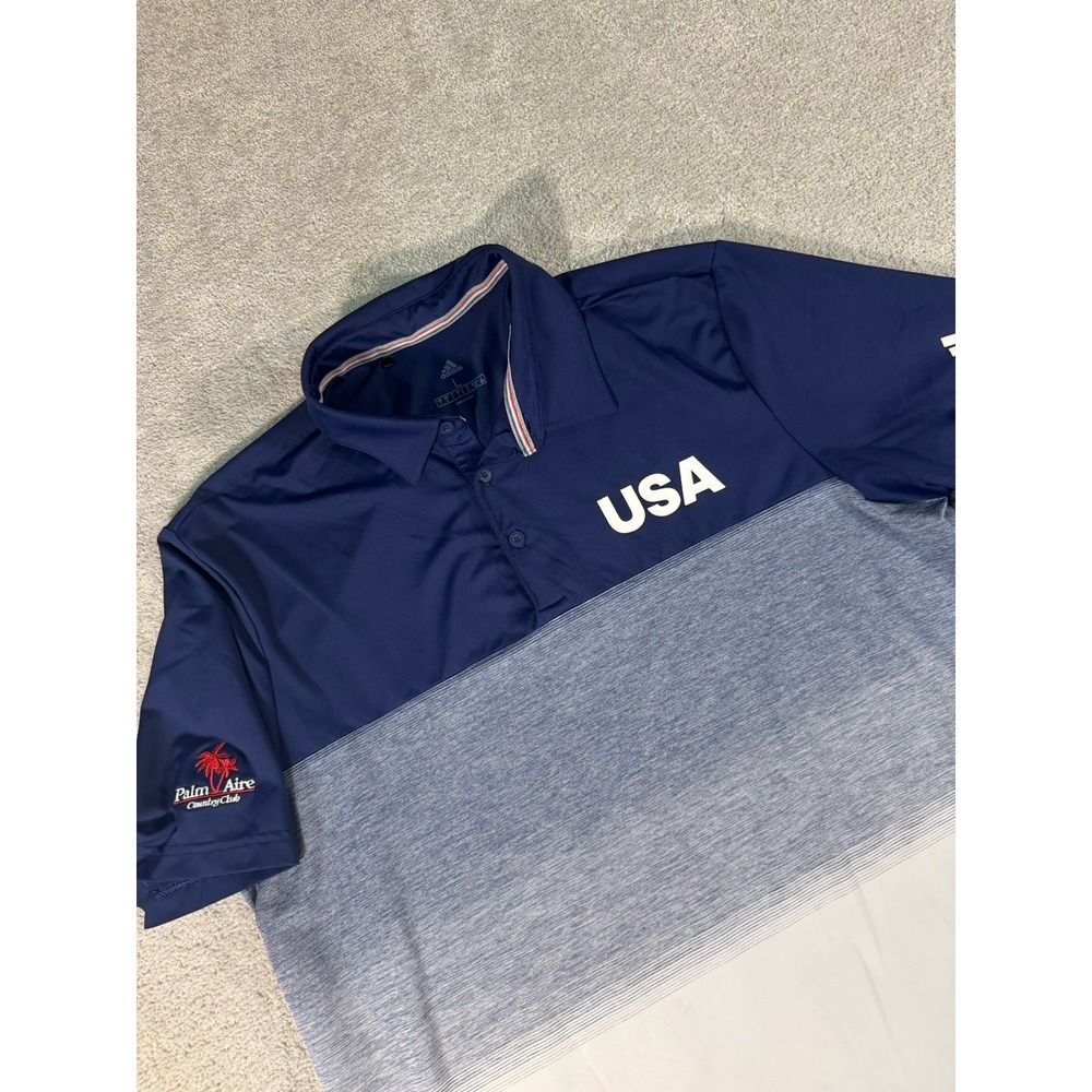 Adidas Golf Polo Shirt Large Blue White Ombré  Active Performance Team USA Logo*
